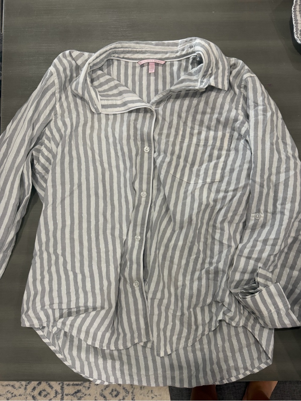 Victorias Secret 98% Cotton pajama set - Striped Silver and White